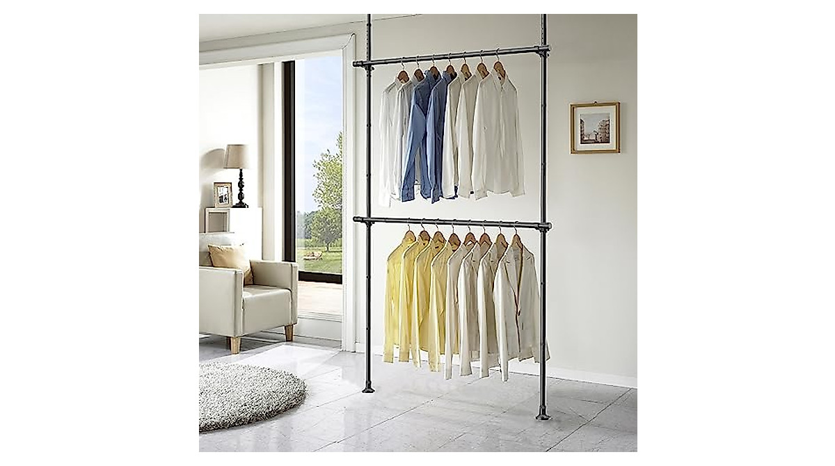 HOSKO Adjustable Floor to Ceiling Clothes Rack - Heavy Duty