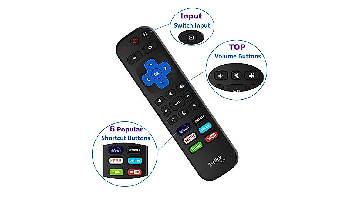 1-clicktech 2-Pack Universal Roku Remote - Easy Setup & Shortcut Keys