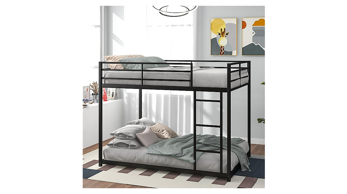 SOFTSEA Low Bunk Bed with Built-in Ladder - Safe & Space Saving