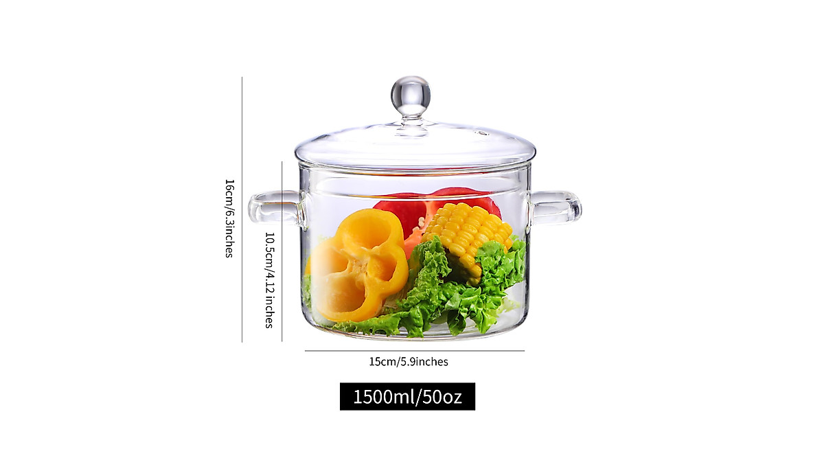 Durable 1.5L Clear Glass Cooking Pot for Stovetop