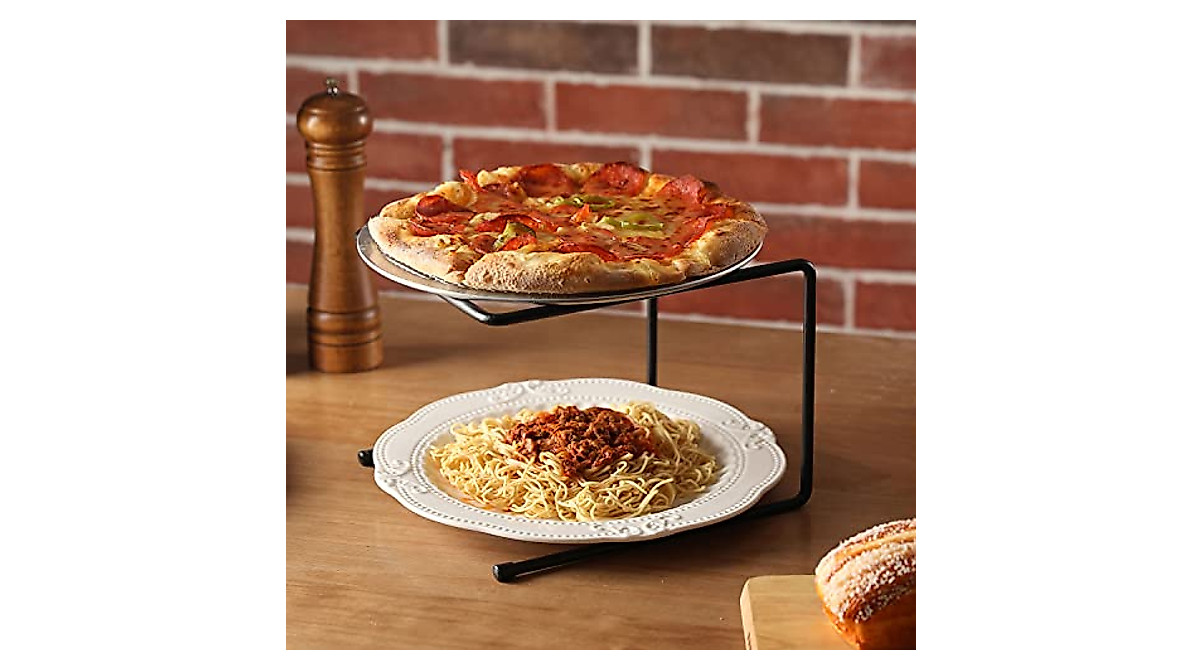 MyGift 6 Black Metal Pizza Riser Stands for Hot & Cold Food Displays