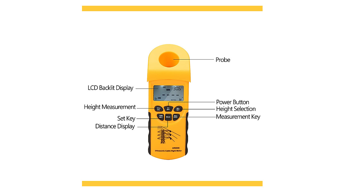 Ultrasonic Cable Height Meter AR600E - Measure 6 Cables