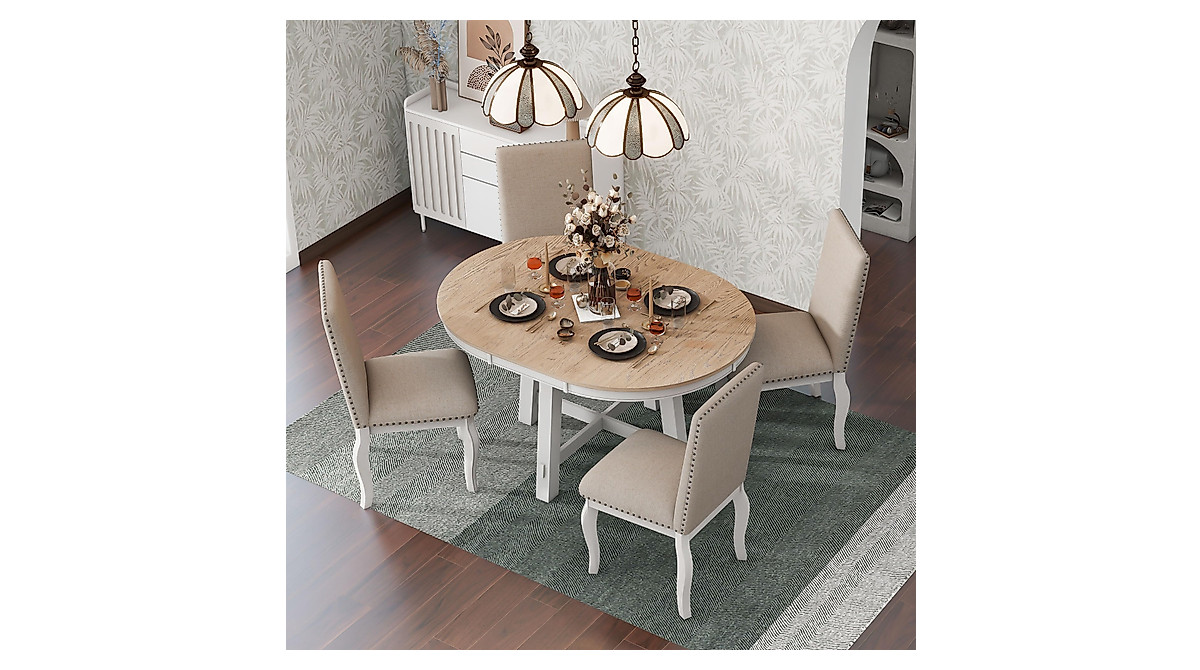 Harper & Bright Designs Farmhouse Dining Set - Extendable Table & Chairs