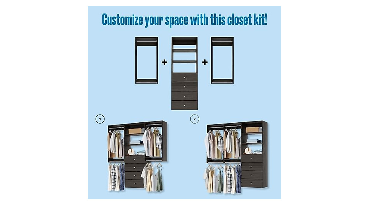 Closet Kit with Hanging Rods and Shelves - Easy Installation