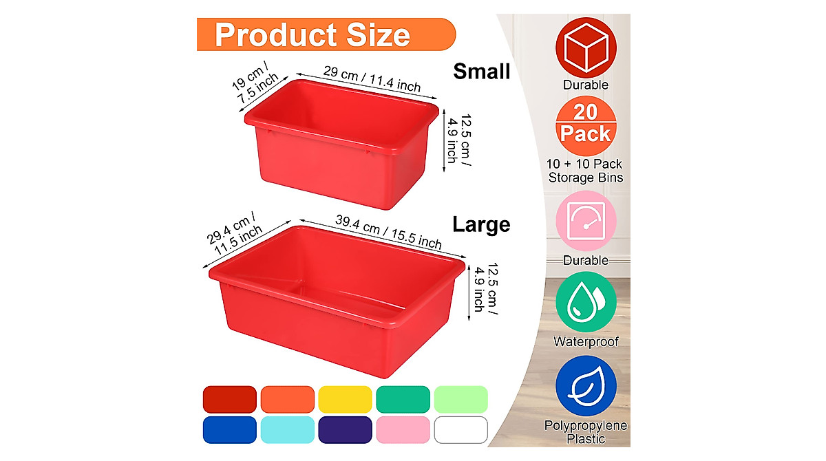Colorful Stackable Classroom Storage Bins - 20 Pack