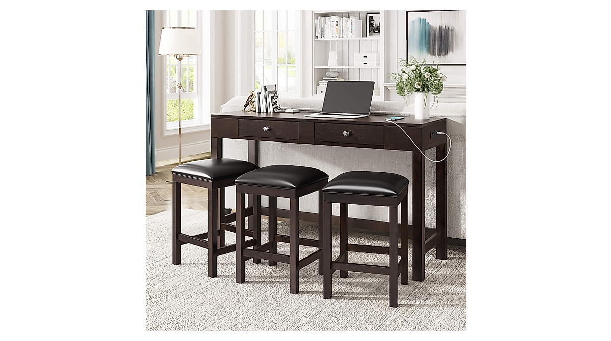 Merax 4-Piece Rustic Bar Table Set with Stools