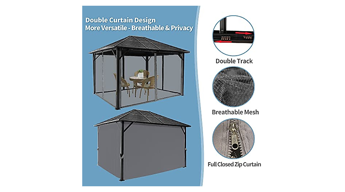 GARTOO 10' x 12' Patio Hardtop Gazebo - Durable Metal Outdoor Shelter