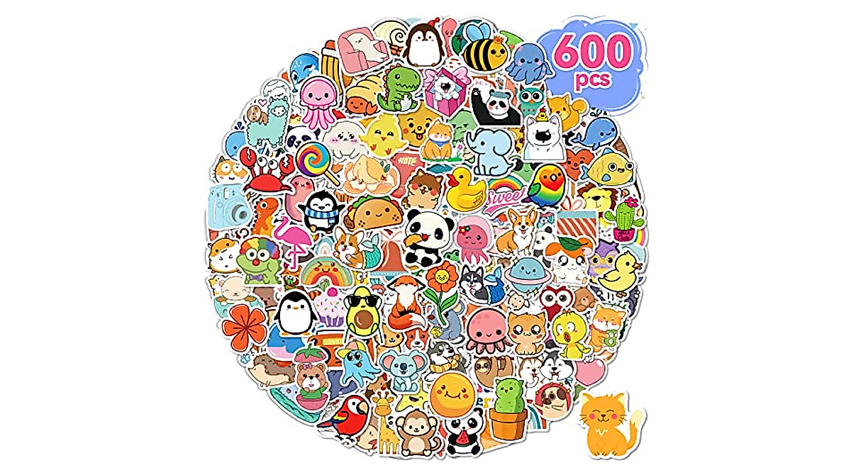 600 PCS Waterproof Kids Stickers - Cute Animal Vinyl Decal Pack