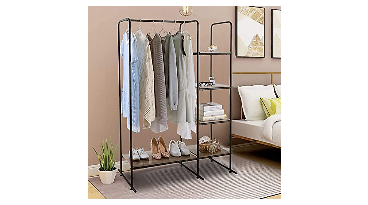 Metal Garment Rack with Shelves & Hanging Bar - Stylish Closet Organizer