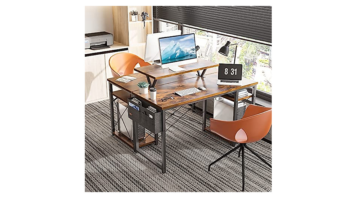 ODK 39 Inch Computer Desk with Shelves & Monitor Stand | Vintage Design