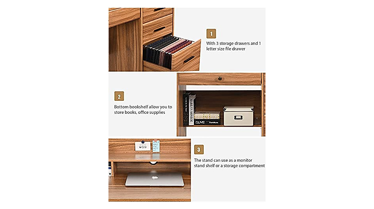 Compact Rustic Oak Computer Desk with Drawers