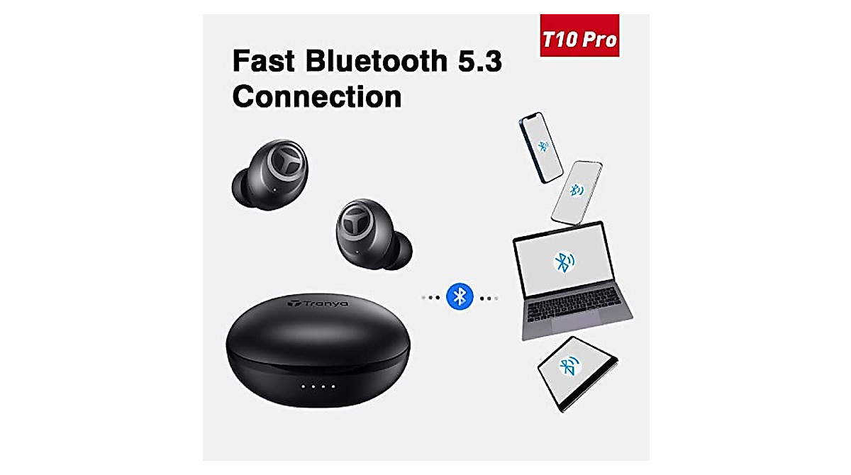 TRANYA T10 Pro Wireless Earbuds with Deep Bass & Waterproof IPX7
