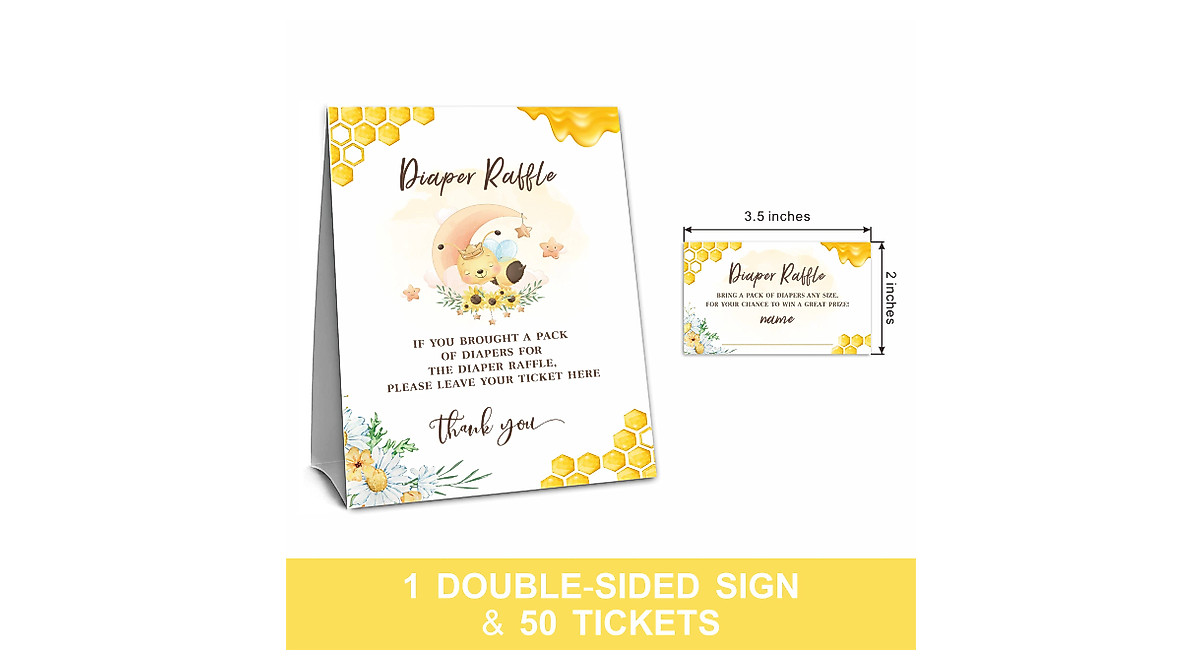 Sweet As Can Bee Baby Shower Raffle Cards & Sign - Fun Bee Theme