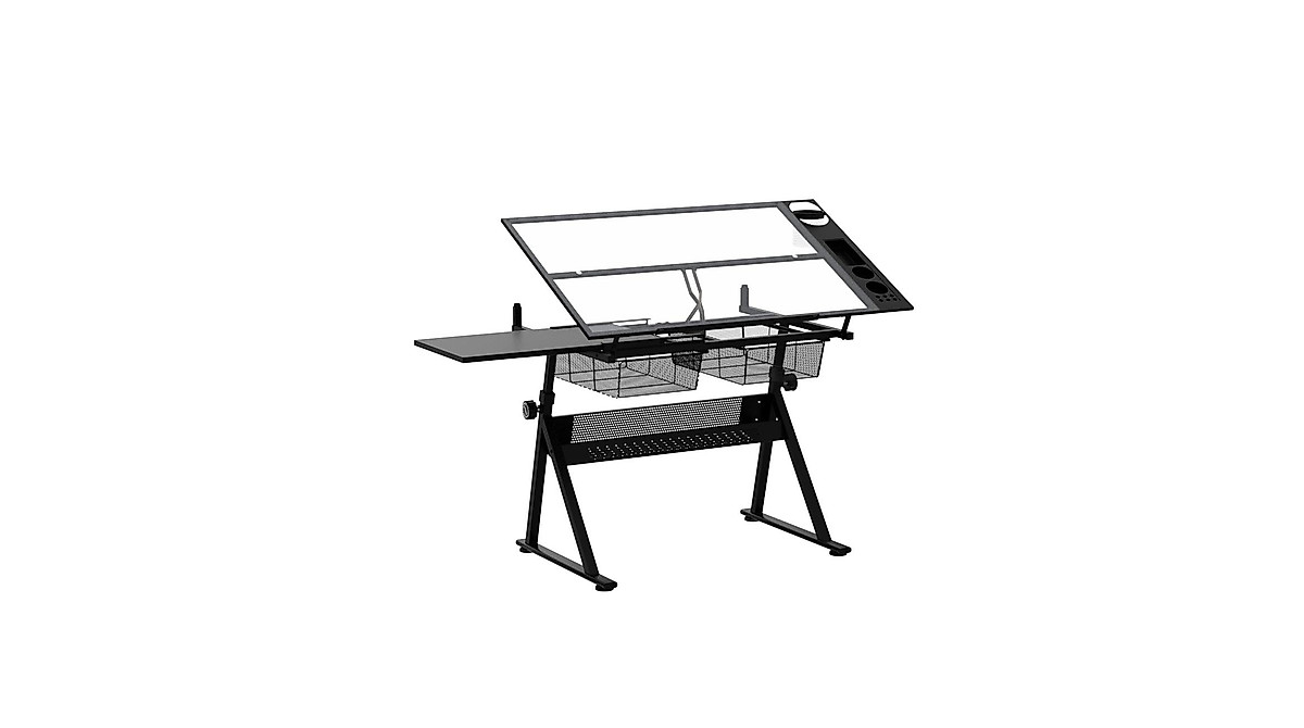 LiviNest Height Adjustable Drafting Table with Glass Top