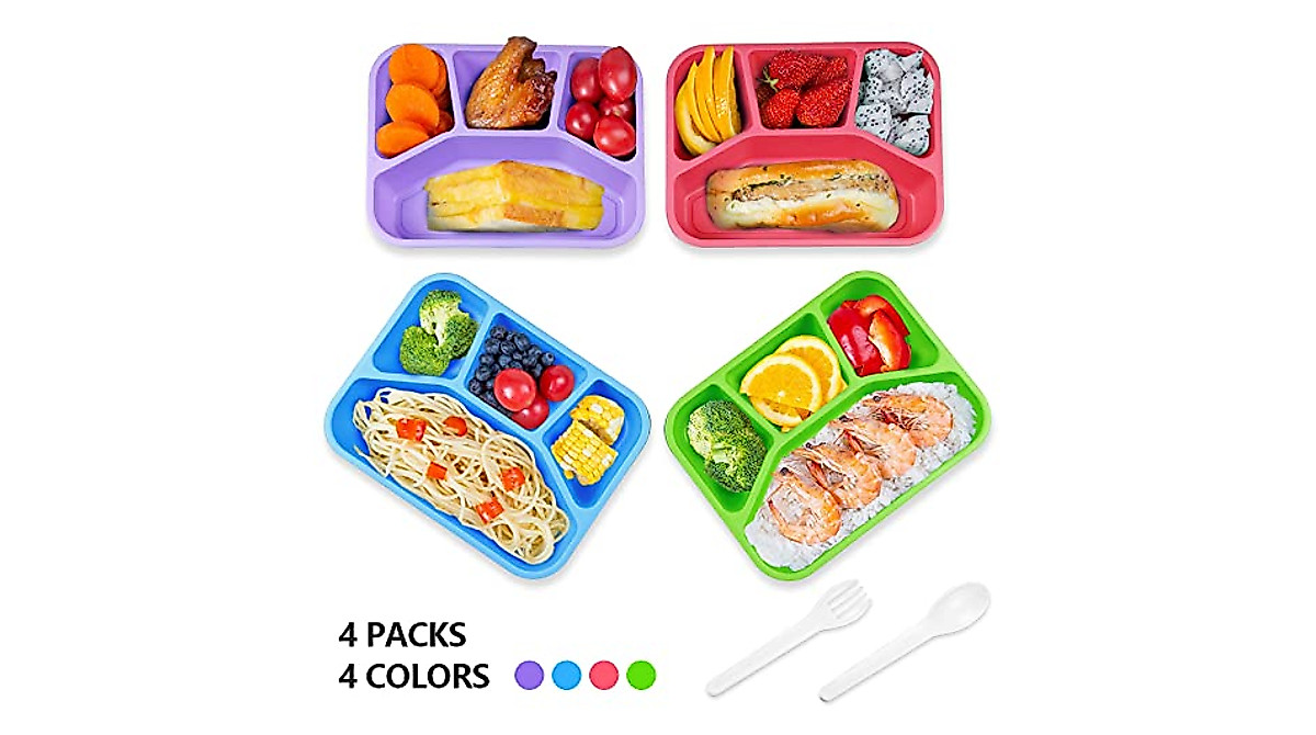 4 Pack Bento Lunch Box Set with 4 Compartments & Leakproof Design