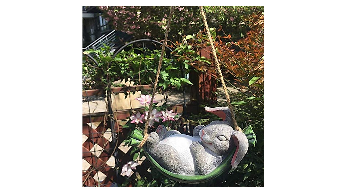 Whimsical Resin Swing Rabbit Garden Statue - Perfect Outdoor Decor