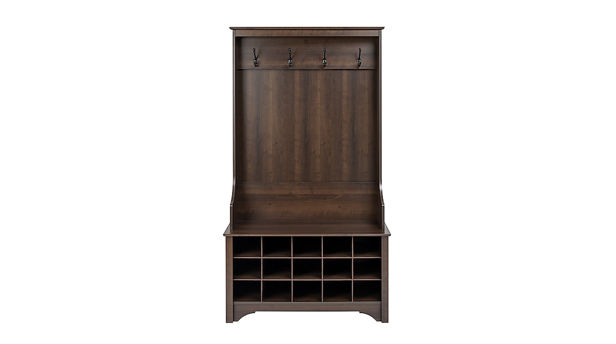 Stylish Prepac Hall Tree with Shoe Storage - Espresso