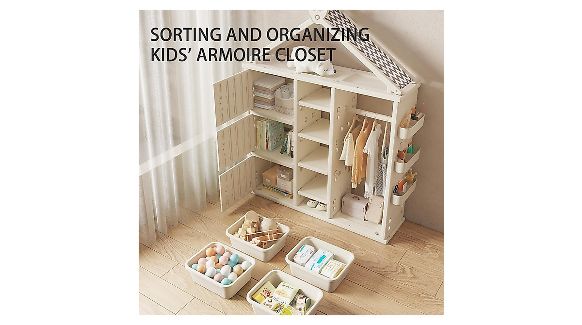 Kids Wardrobe Closet - Large White Dress Up Rack for Children
