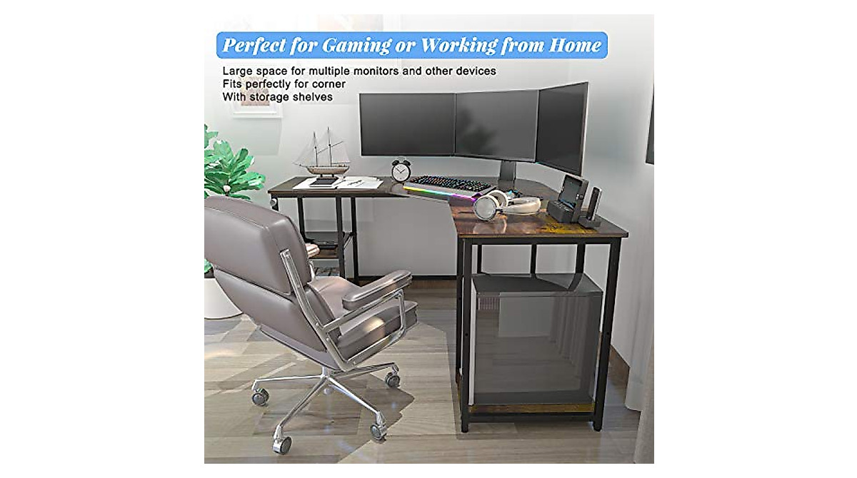 Earthsign 56.96-Inch L-Shaped Home Office Desk with Shelves