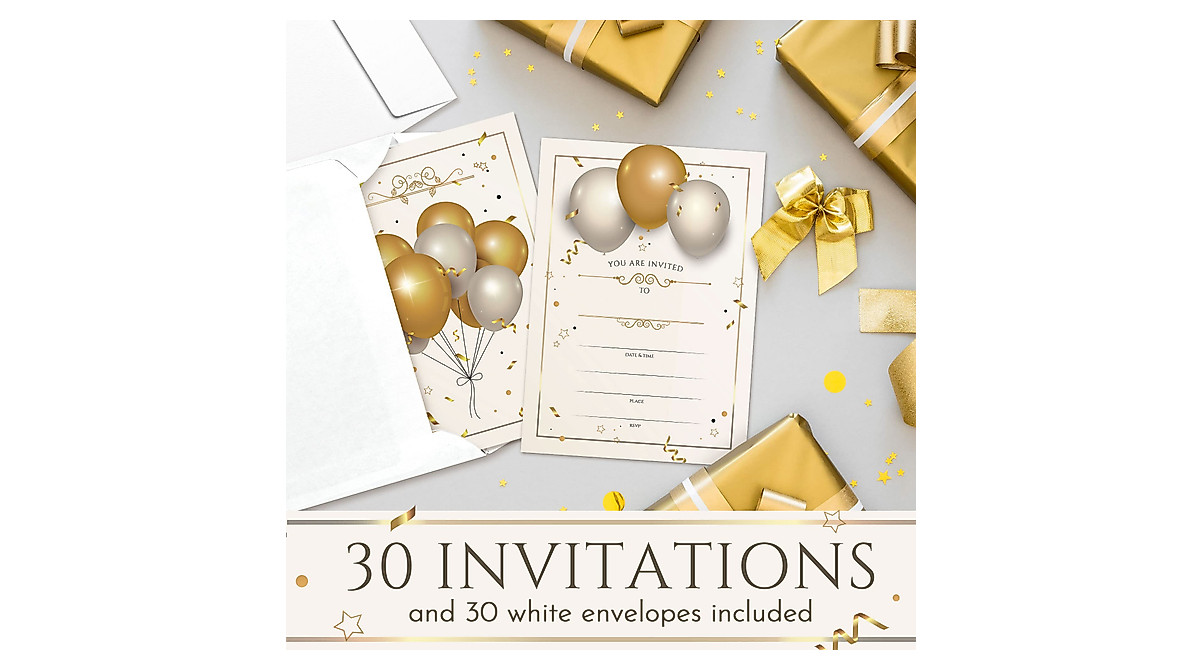 30 Pack Glossy Birthday Invitations | Fun Party Invites