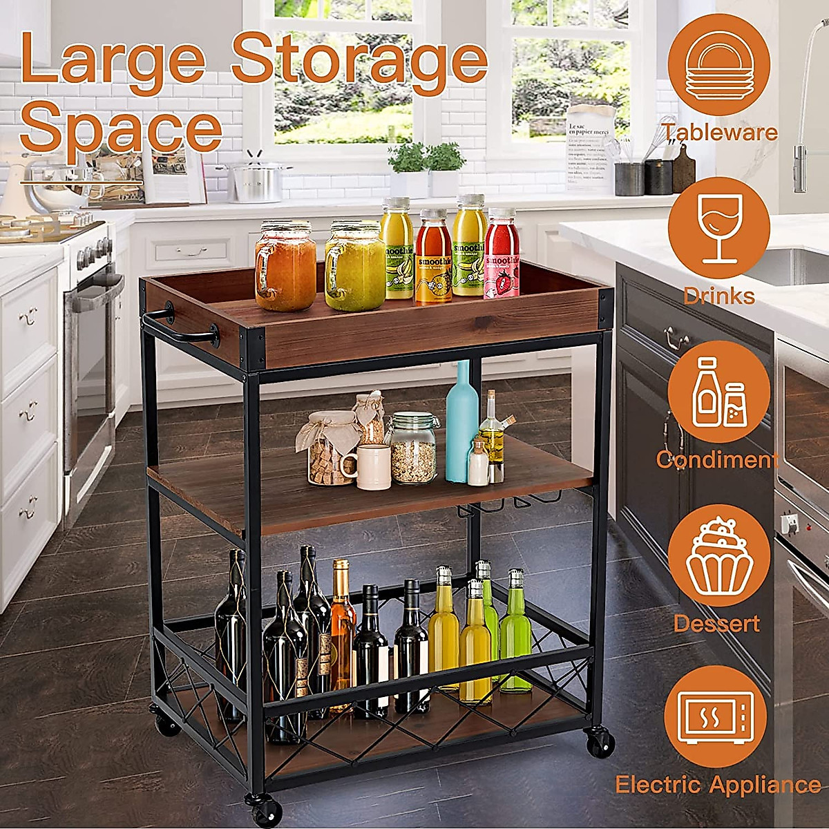 AVAWING 3-Tier Kitchen Cart with Lockable Wheels