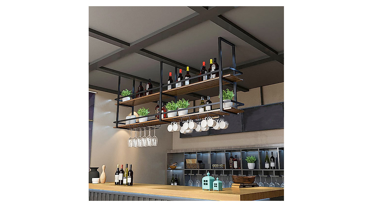Stylish 47.2in Ceiling Wine Glass Rack for Home Bars