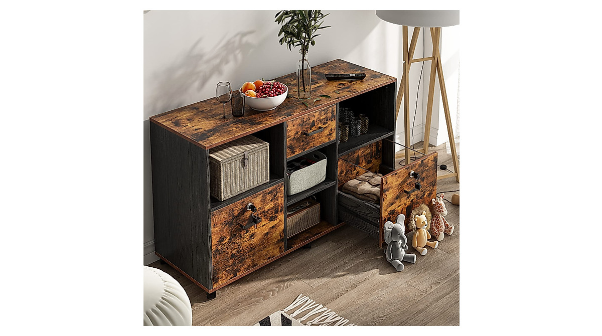 Oqefuoe Wood File Cabinet with Lock - Stylish 3-Drawer Office Storage