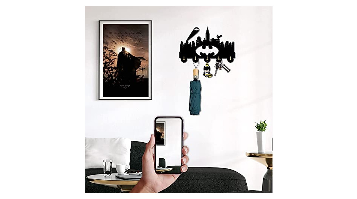 Batman Wall Key Holder - Decorative Organizer with 5 Hooks