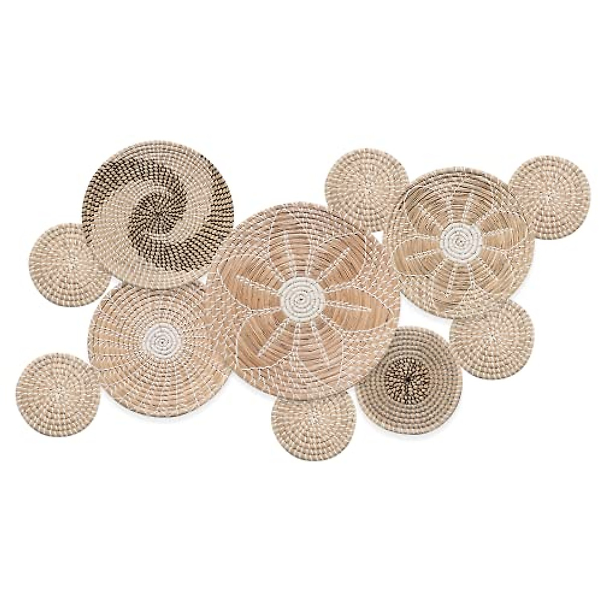 Decorative Rustic Wall Decor Set of 11 - Handwoven Rattan Baskets