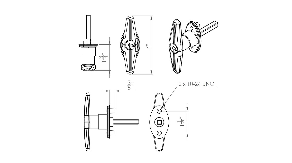 Gordon Glass Bauer Truck Cap Locking T-Handle T-311
