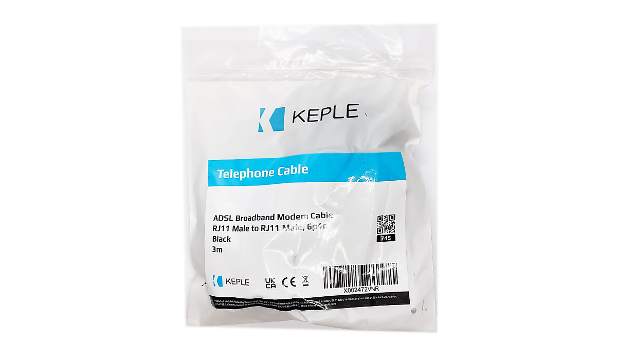 High-Speed Keple RJ11 10ft ADSL Phone Cable for Internet & Phone