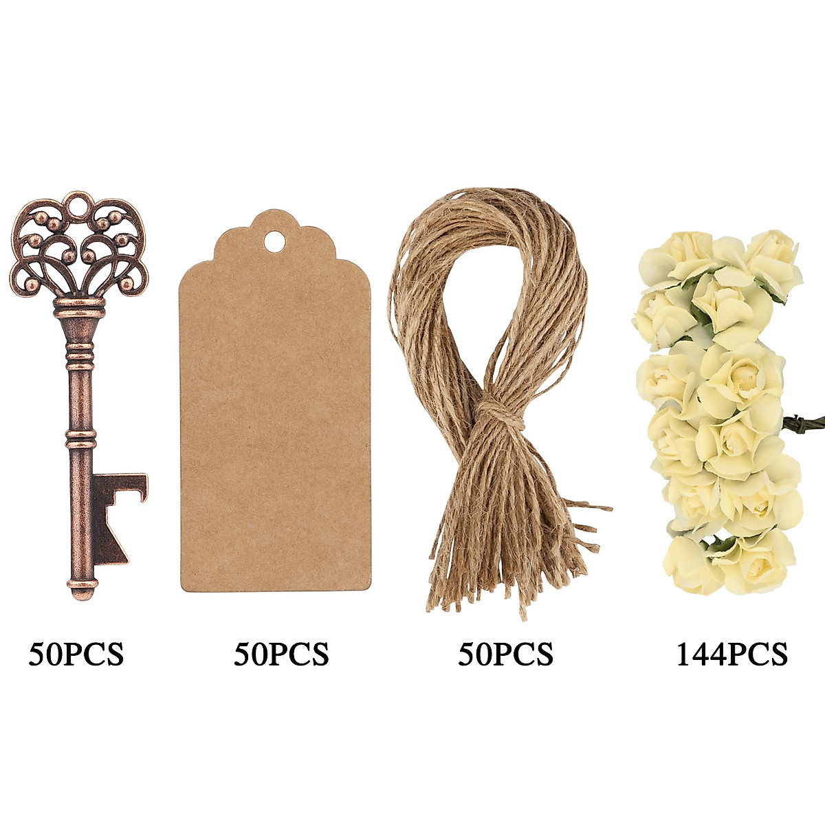 Vintage Key Wedding Favors - 50 Pack Rustic Bottle Openers & Tags