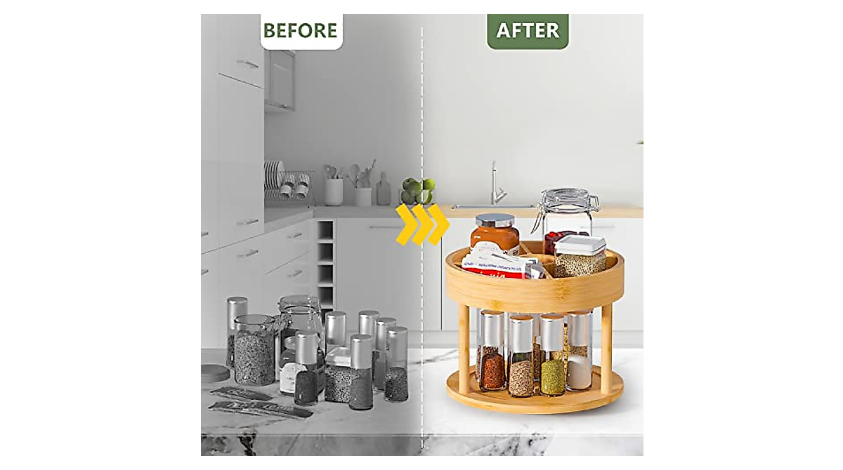 2 Tier Bamboo Lazy Susan Organizer for Cabinets & Pantry