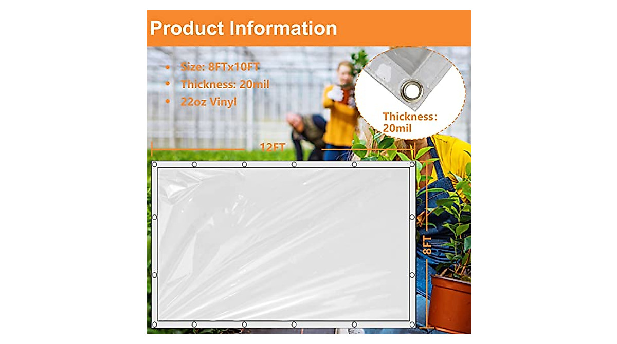 8x12ft Clear Tarp, 14Mil Heavy Duty Clear Vinyl PVC Tarp, Tarps - View #6
