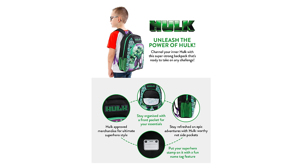 Marvel Kids Hulk Backpack - Durable & Vibrant for Young Superheroes