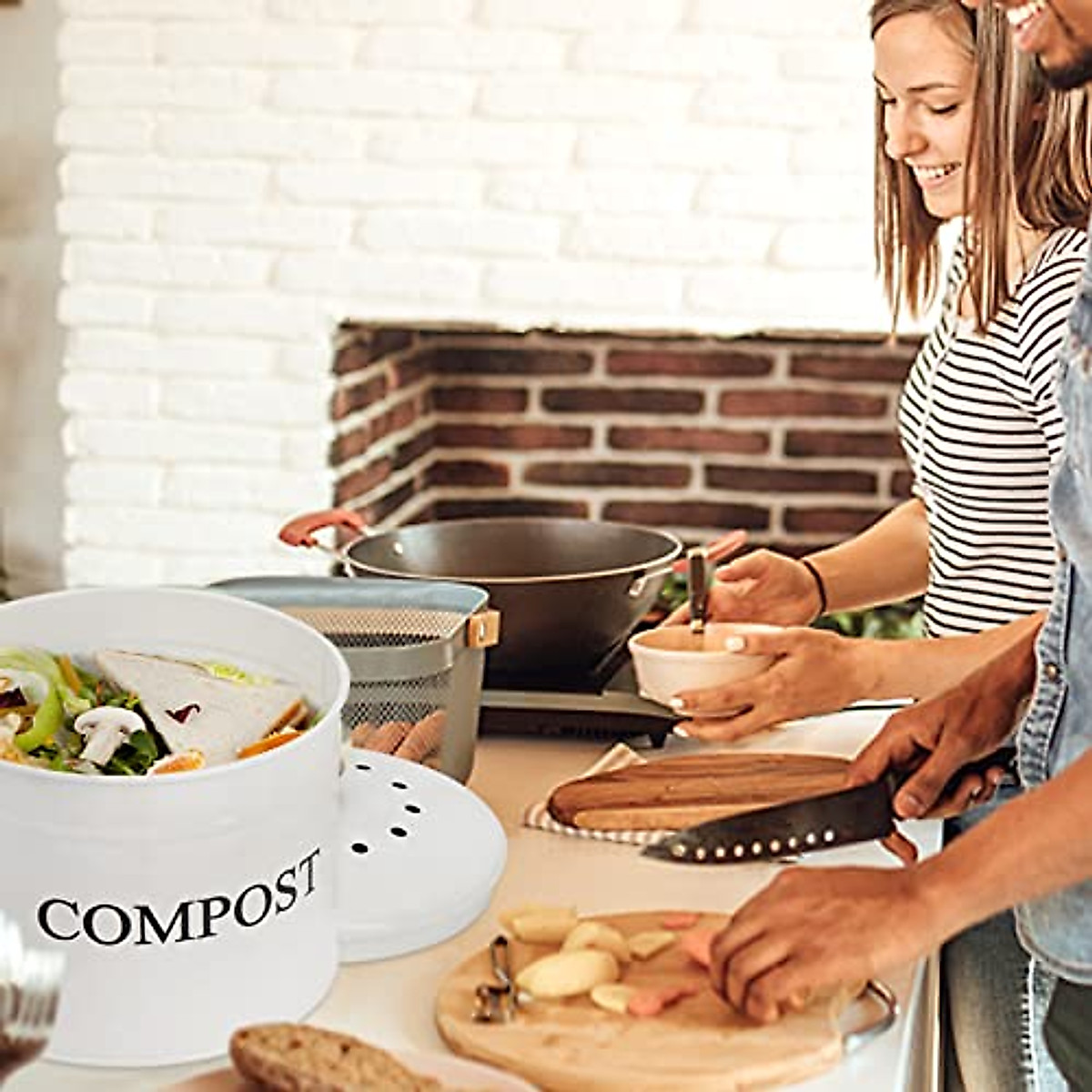 AVLA 1 Gallon Kitchen Compost Bin - Odorless Countertop