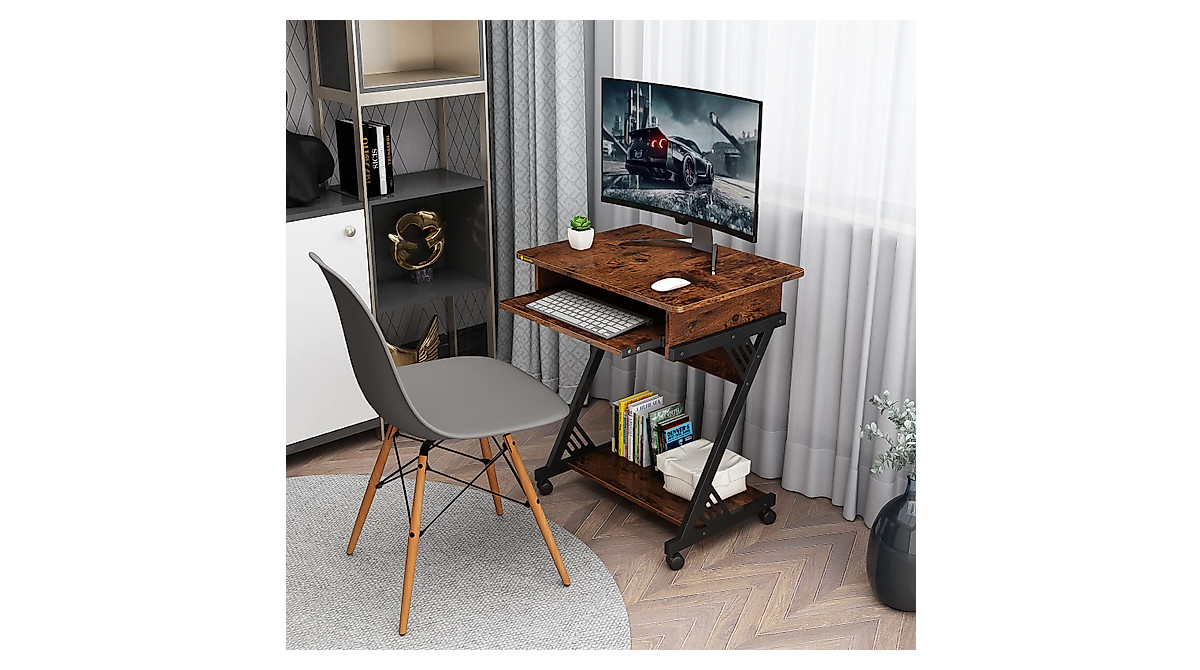 ALISENED 2-Tier Computer Desk with Keyboard Tray - Small Spaces