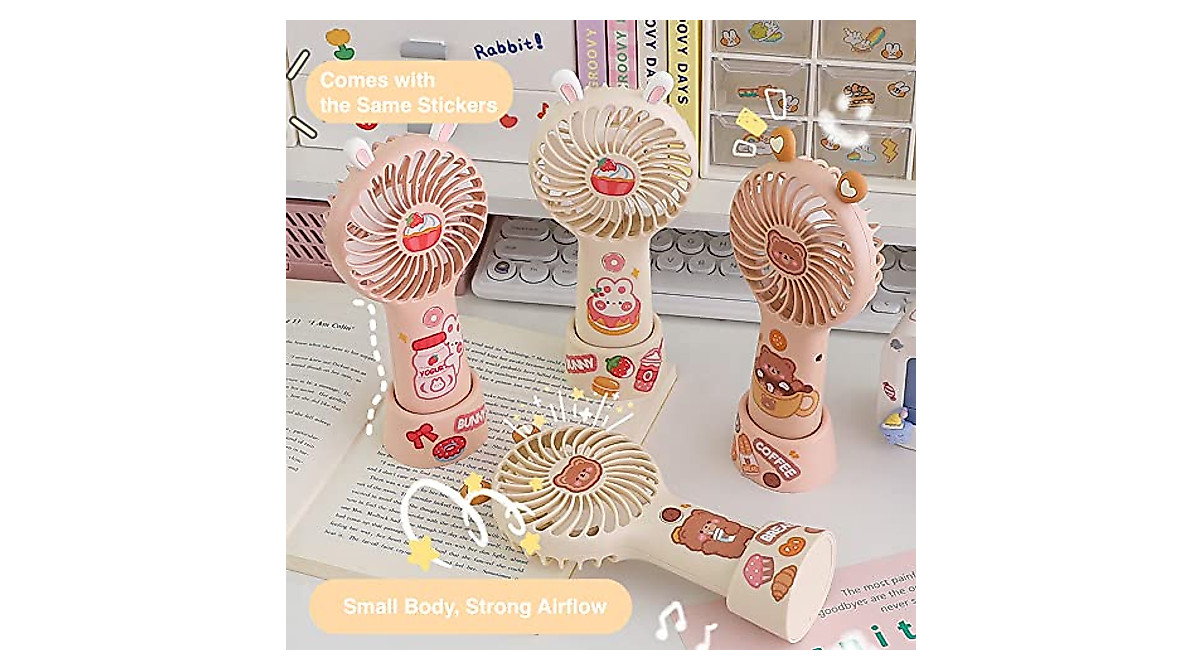 Kawaii Portable Fan with Stickers - Rechargeable Handheld Desk Fan