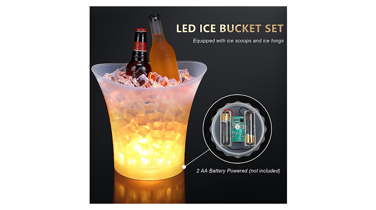 18 Pcs LED Ice Bucket Set with LED Light, Scoop & Clips for Parties
