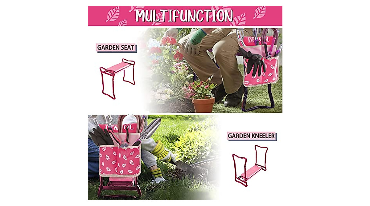 Garden Kneeler and Seat with Tool Pouch | Foldable Garden Bench