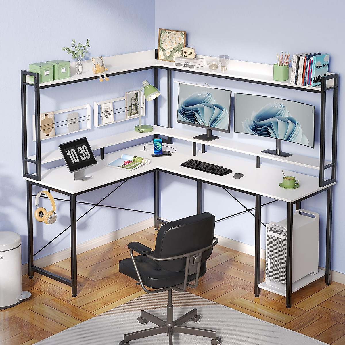 Rolanstar L Shaped Computer Desk with LED & Storage