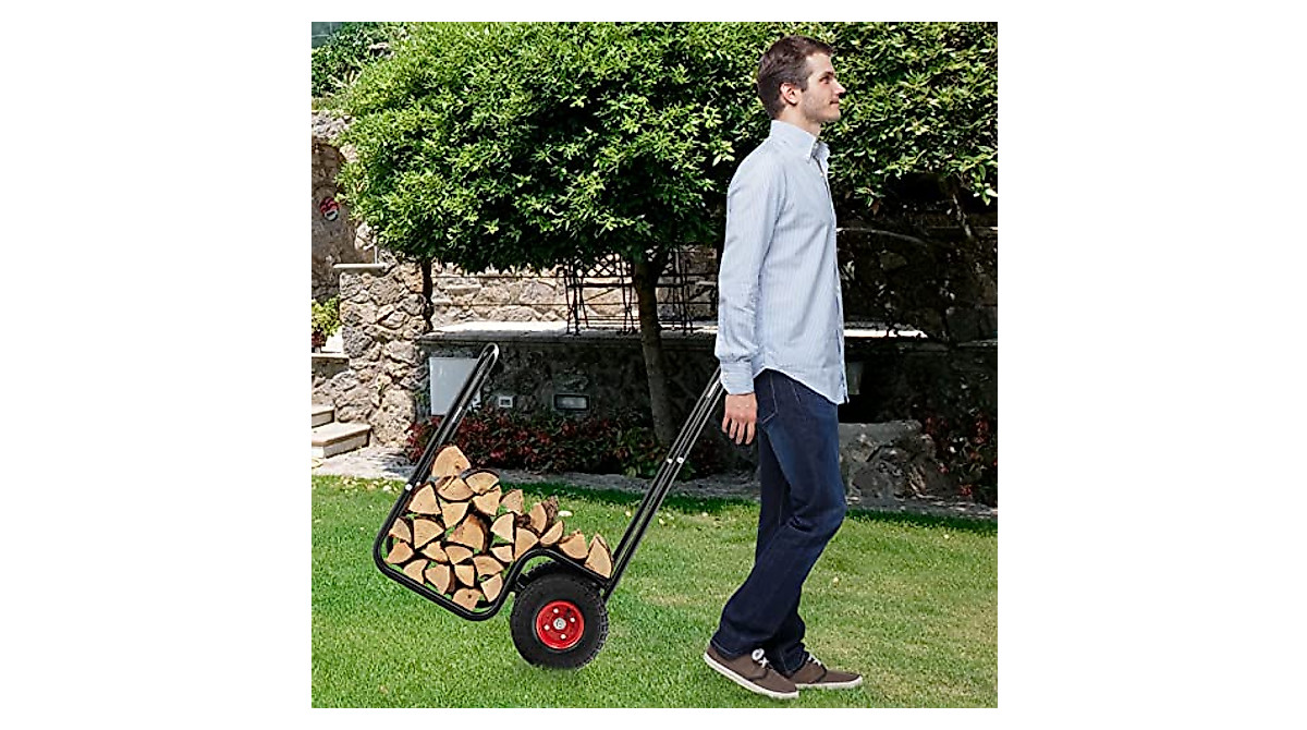 Goplus Firewood Log Cart - Heavy Duty Steel & All-Terrain Wheels