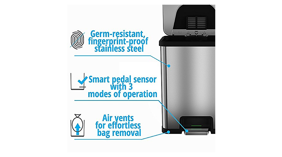 iTouchless AutoStep 13 Gallon Touchless Trash Can - Odor Control