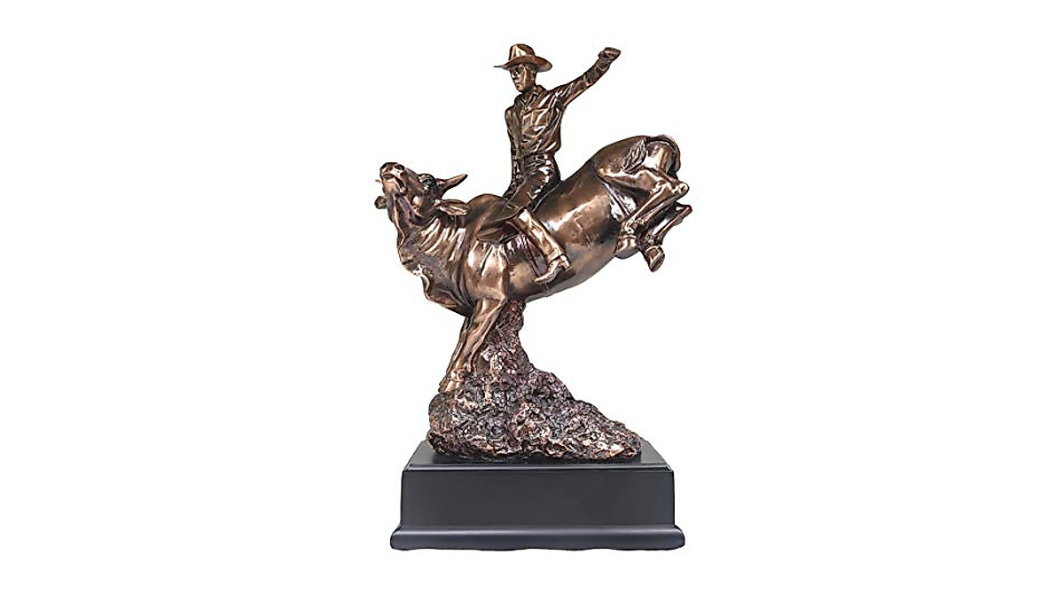 Wild West Cowboy Bucking Bull Statue - Rustic Bronze Decor