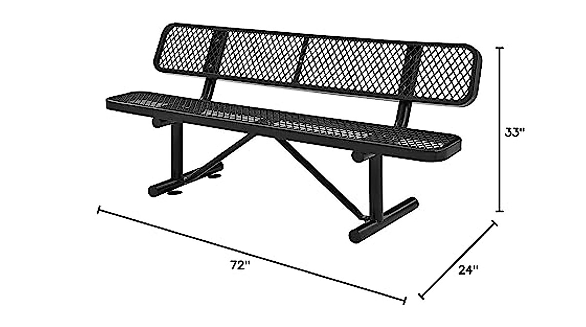 Global Industrial 72-Inch Black Metal Mesh Bench with Back Rest