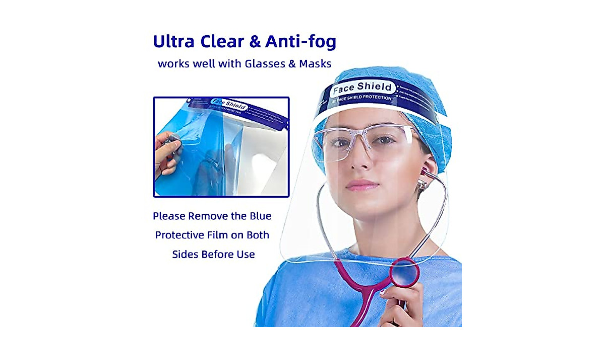 O2 Lifecare 10-Pack Face Shield – Full Transparent Eye & Face Protection, Anti-Fog, Reusable With Replaceable Shield