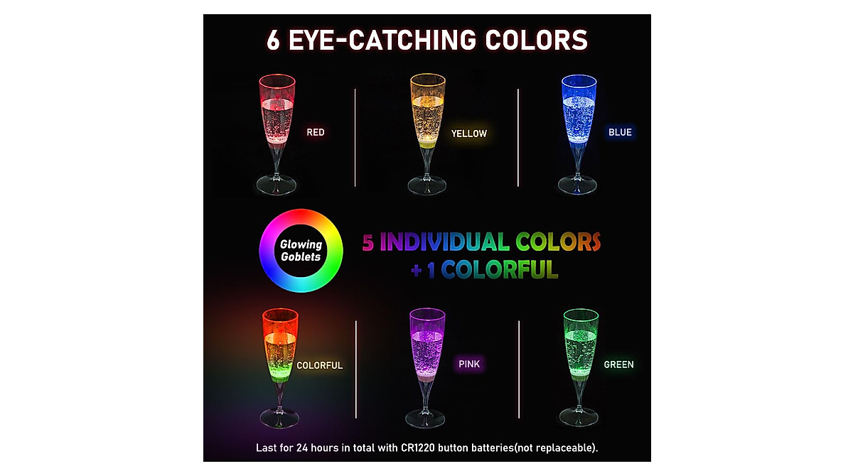 HOMEYA Light Up Champagne Flutes Set of 6 for Parties and Gifts