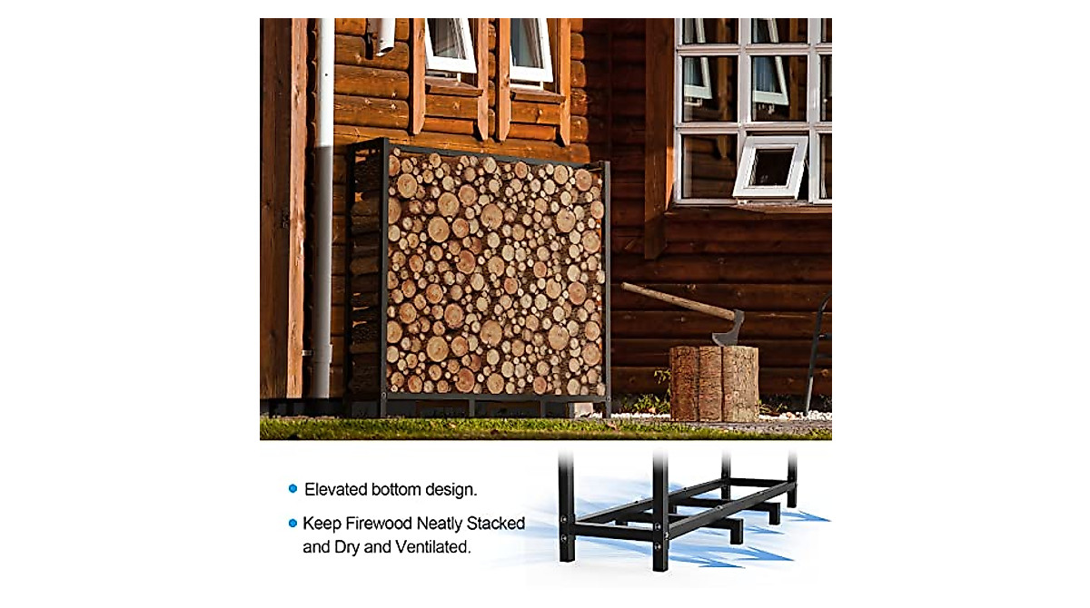 EMBATHER 4ft Heavy Duty Firewood Log Rack | Outdoor Indoor Storage