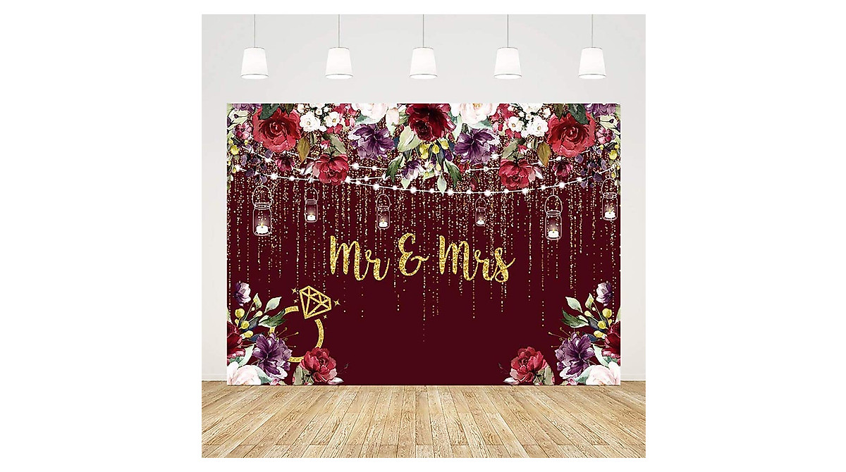 Elegant SENDY 7x5ft Burgundy Floral Wedding Backdrop