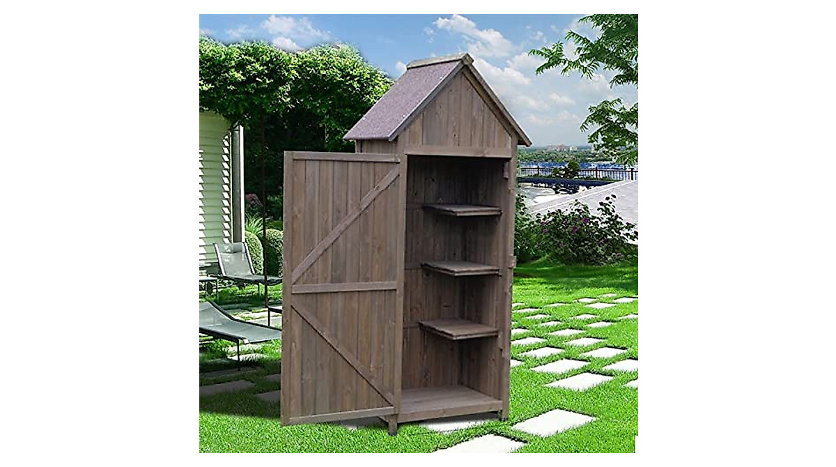 Outdoor Storage Shed - Durable Wooden Garden Cabinet with Waterproof Roof